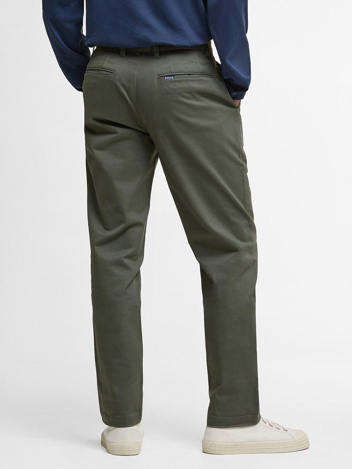 Product image 2 of 6, which shows Barbour Sueded Sateen Tailored Trousers, Olive, 28R