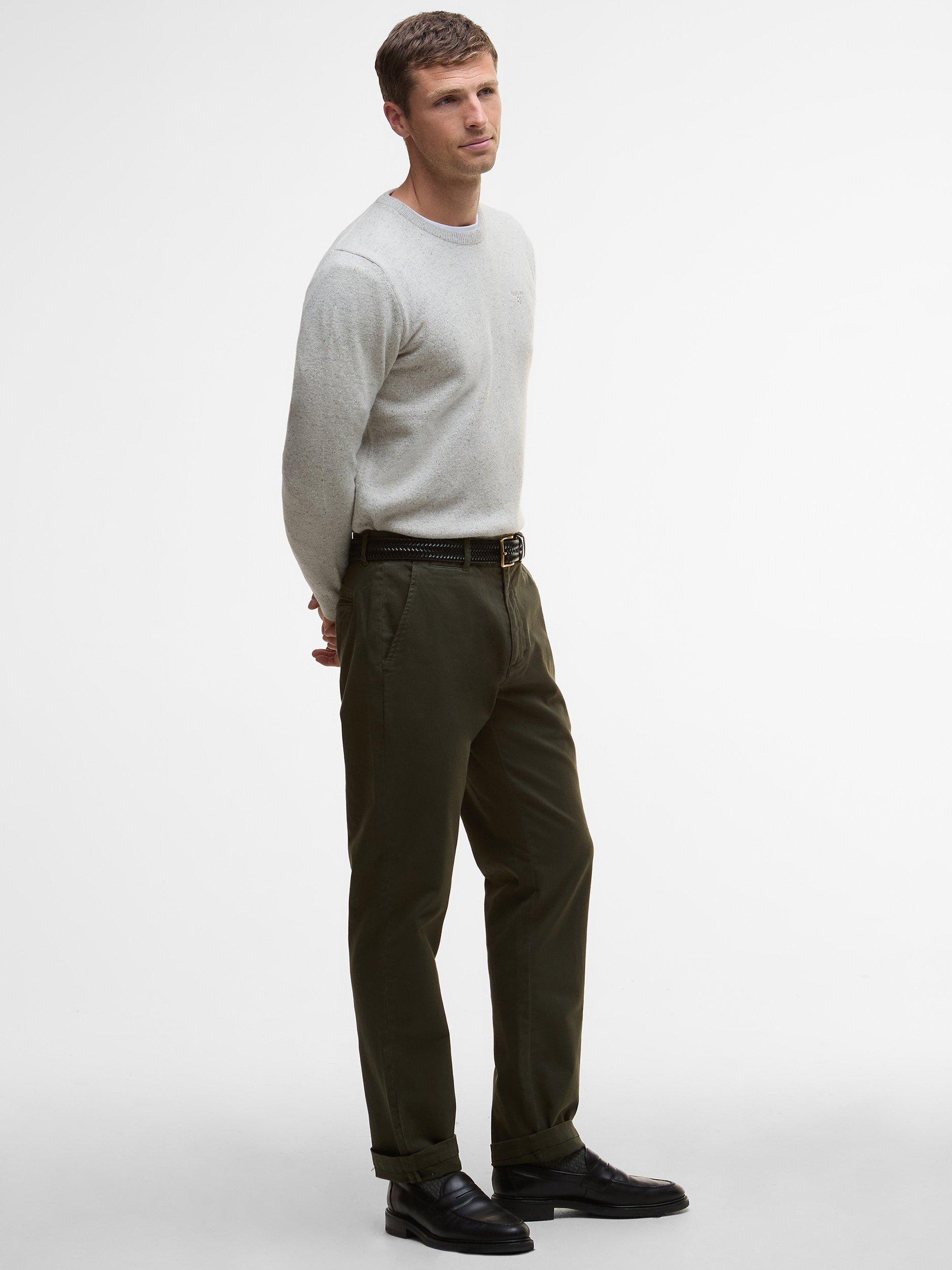 Product image 1 of 5, which shows Barbour Washed Stretch Tailored Trousers, Forest, 28R