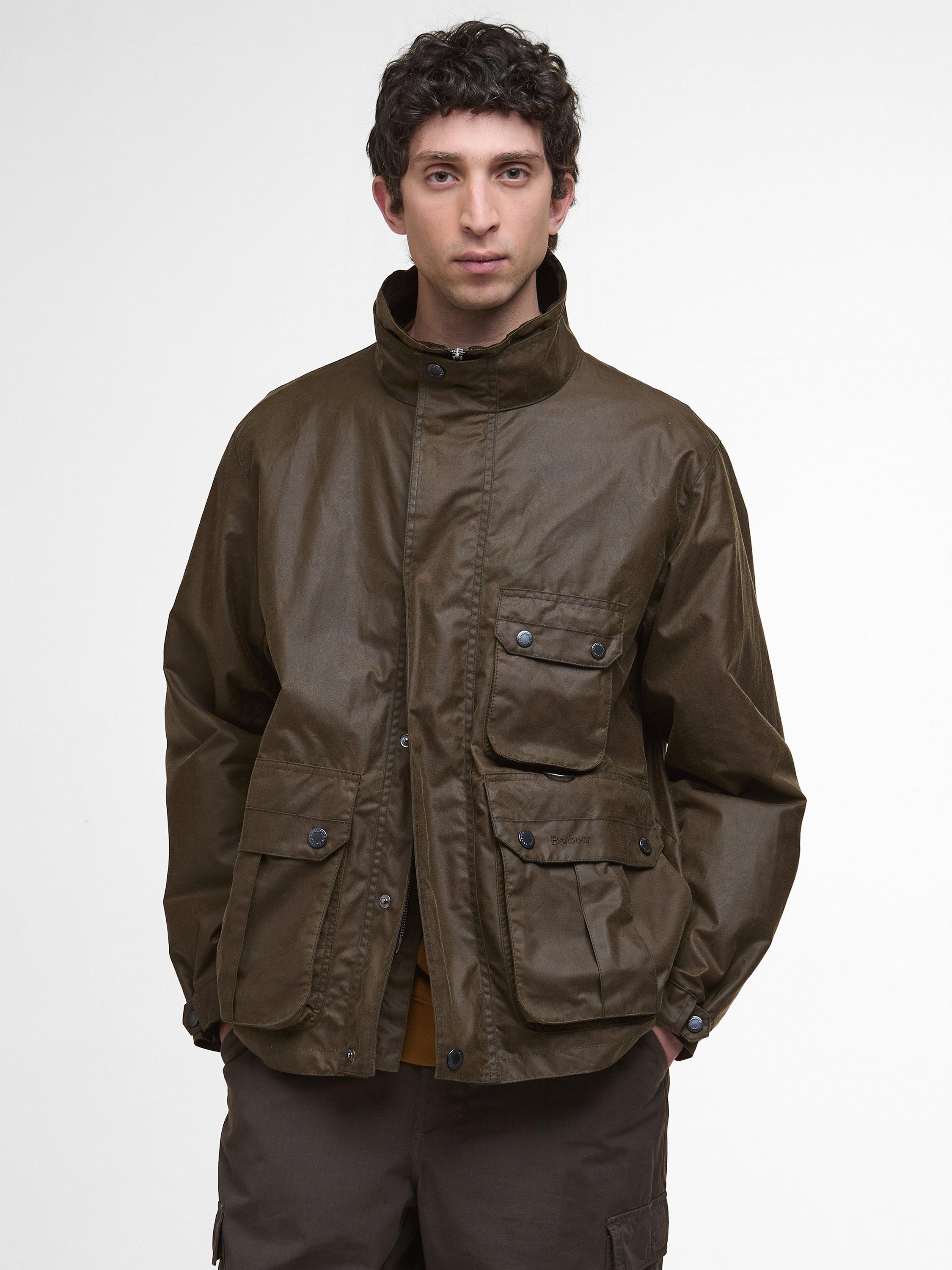 Product image 1 of 9, which shows Barbour Re-Engineered Utility Bedale Waxed Jacket, Beech, L