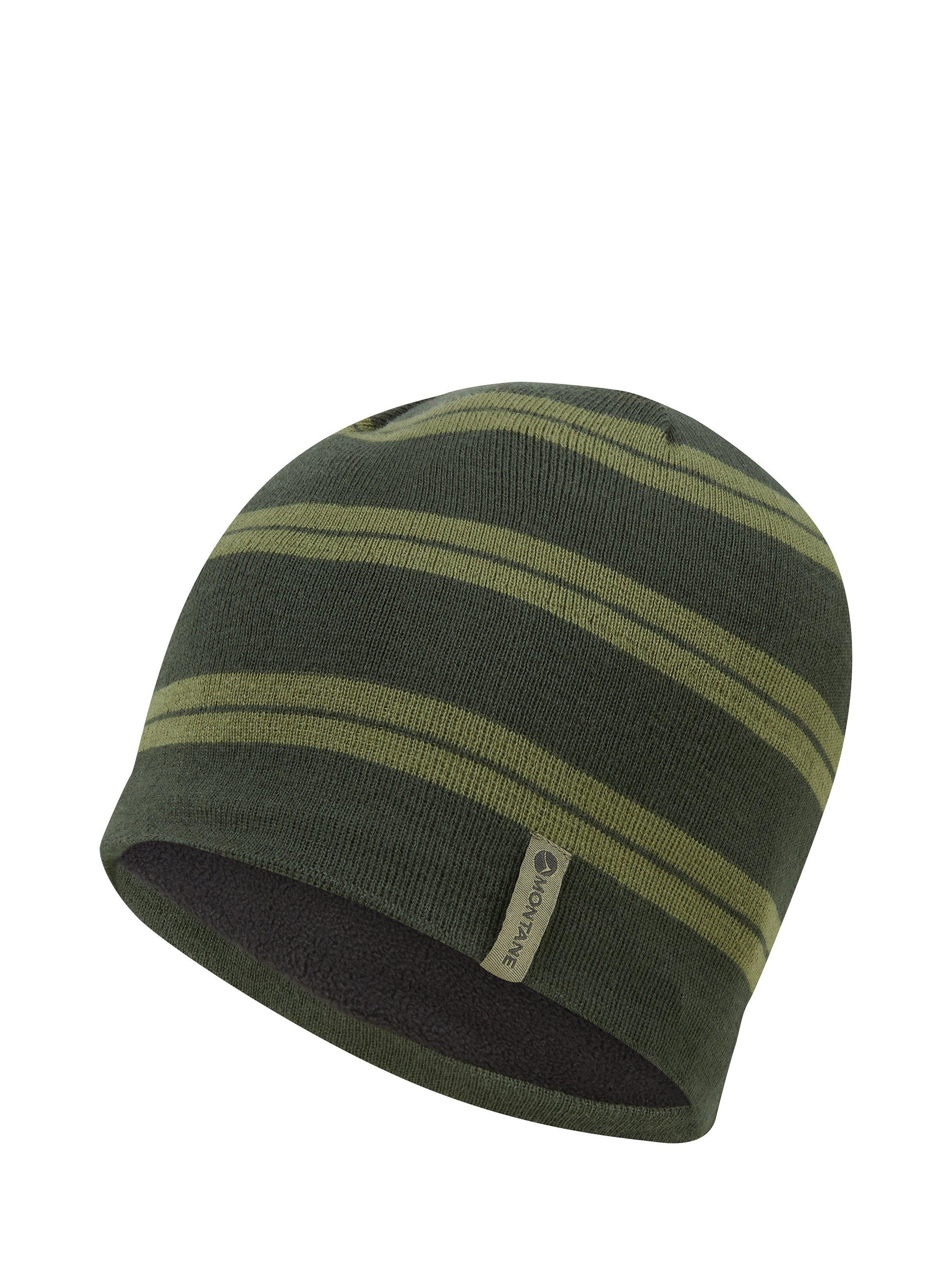 Product image 1 of 3, which shows Montane Jack Striped Merino Wool Blend Beanie, Pine Green, One Size