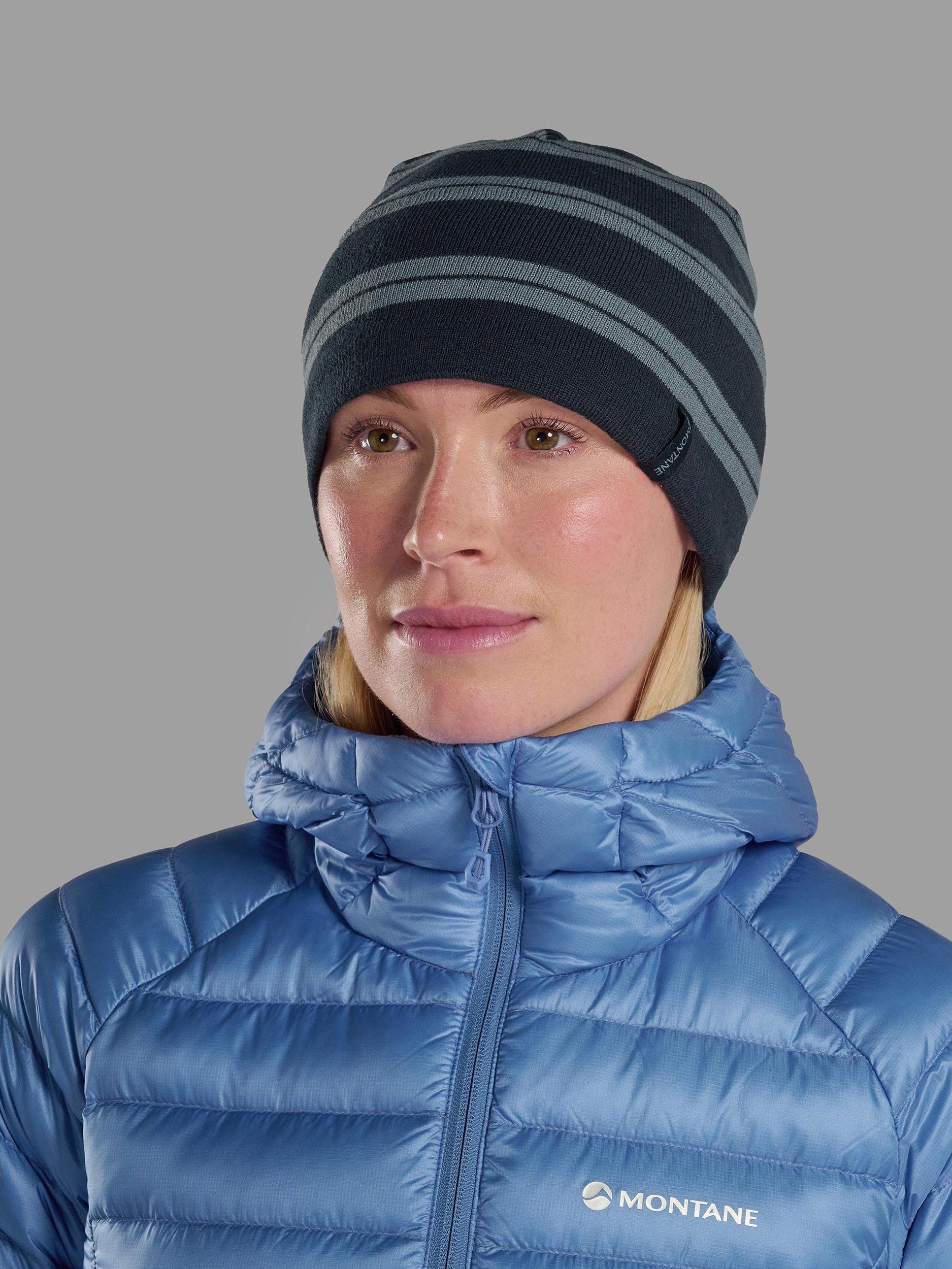 Product image 3 of 3, which shows Montane Jack Striped Merino Wool Blend Beanie, Eclipse Blue, One Size