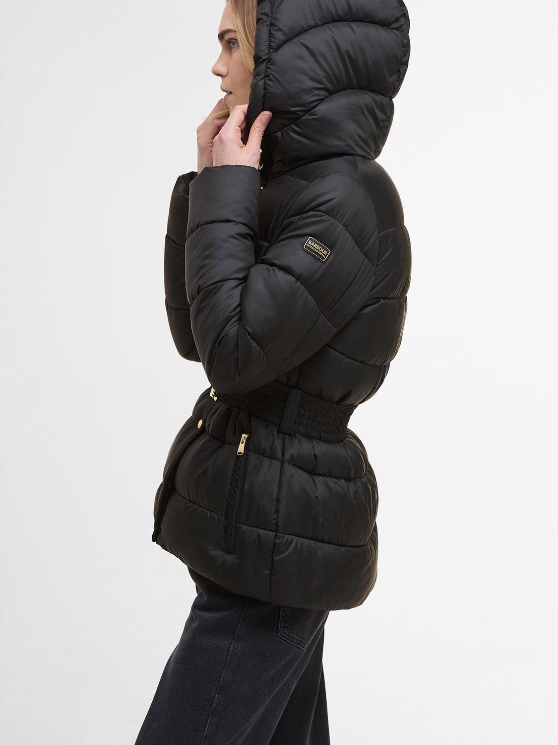 Product image 5 of 7, which shows Barbour International Track Line Puffer Jacket, Black/Jasmine, 8