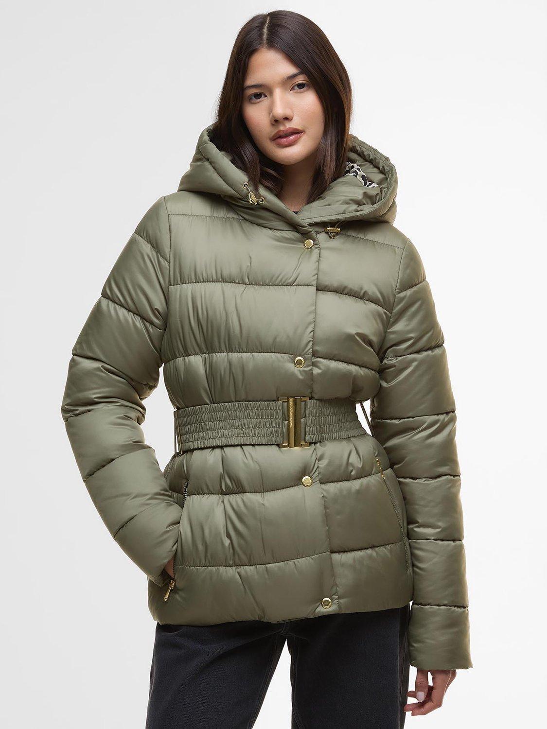 Product image 2 of 8, which shows Barbour International Track Line Puffer Jacket, Dusky Khaki/Jasmine, 8