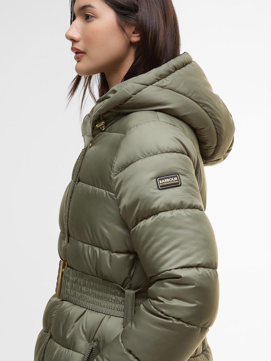 Product image 5 of 8, which shows Barbour International Track Line Puffer Jacket, Dusky Khaki/Jasmine, 8