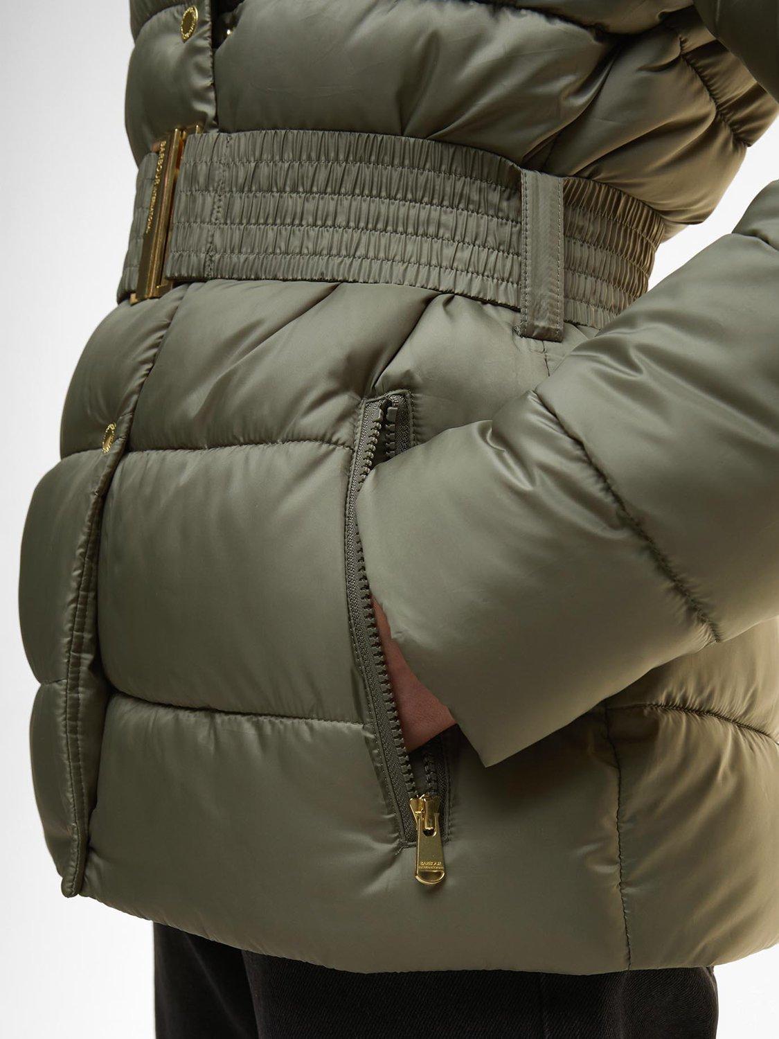 Product image 6 of 8, which shows Barbour International Track Line Puffer Jacket, Dusky Khaki/Jasmine, 8
