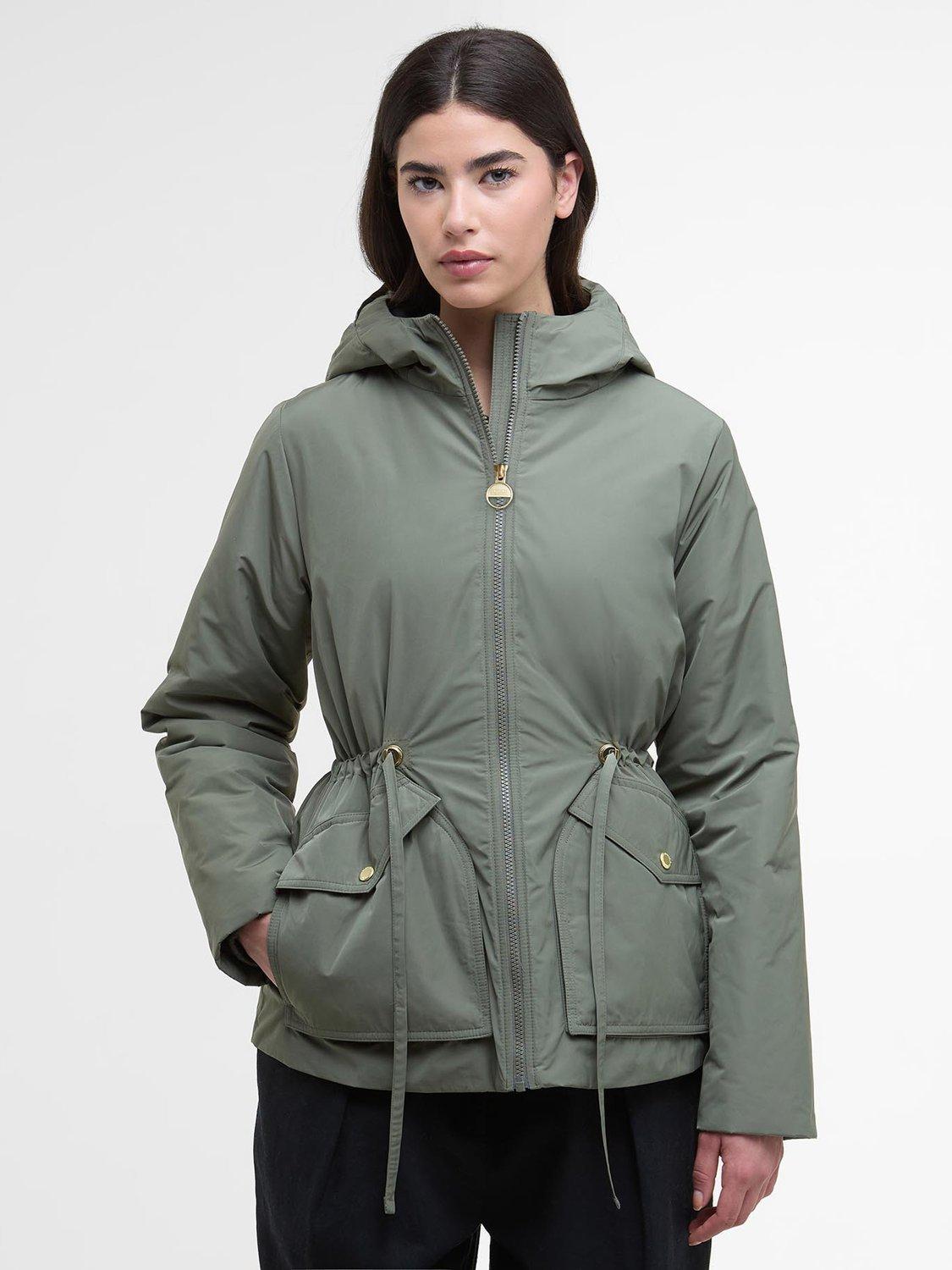 Product image 1 of 9, which shows Barbour International Winter Piper Showerproof Jacket, Dusky Khaki, 12