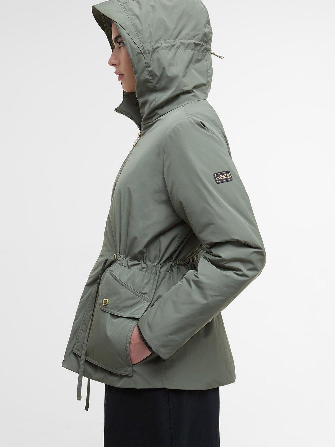 Product image 5 of 9, which shows Barbour International Winter Piper Showerproof Jacket, Dusky Khaki, 12