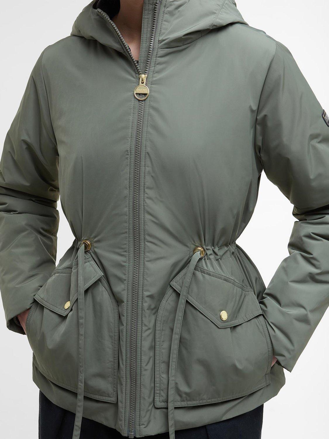 Product image 6 of 9, which shows Barbour International Winter Piper Showerproof Jacket, Dusky Khaki, 12