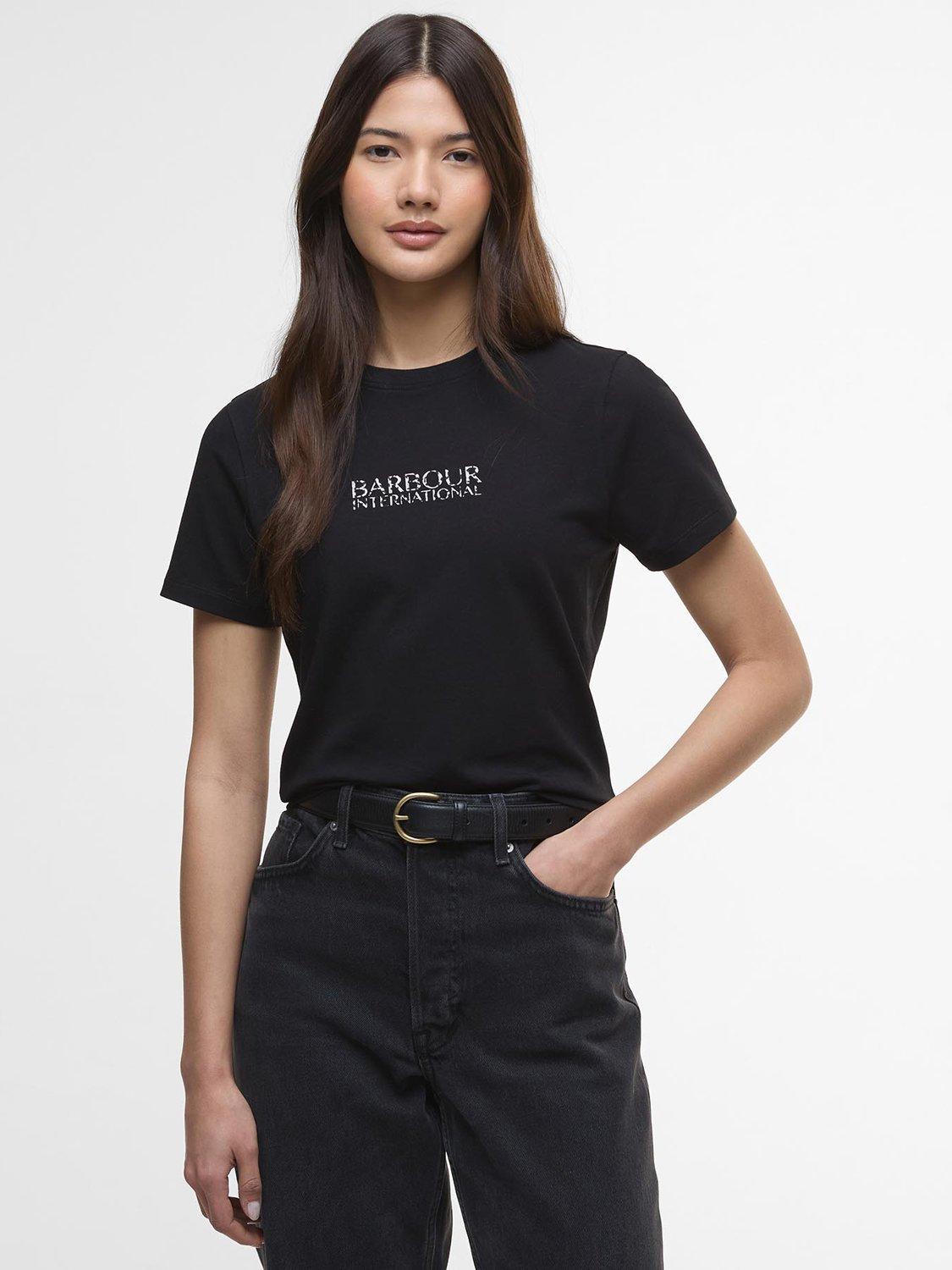 Product image 1 of 6, which shows Barbour International Harley Leopard Print Logo T-Shirt, Black, 8