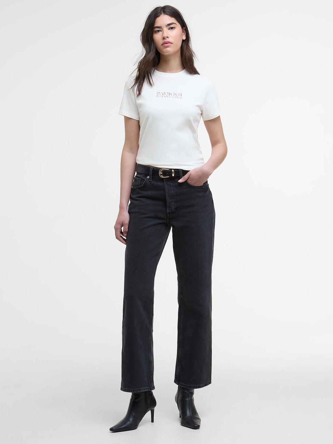 Product image 3 of 6, which shows Barbour International Harley Leopard Print Logo T-Shirt, Off White, 8