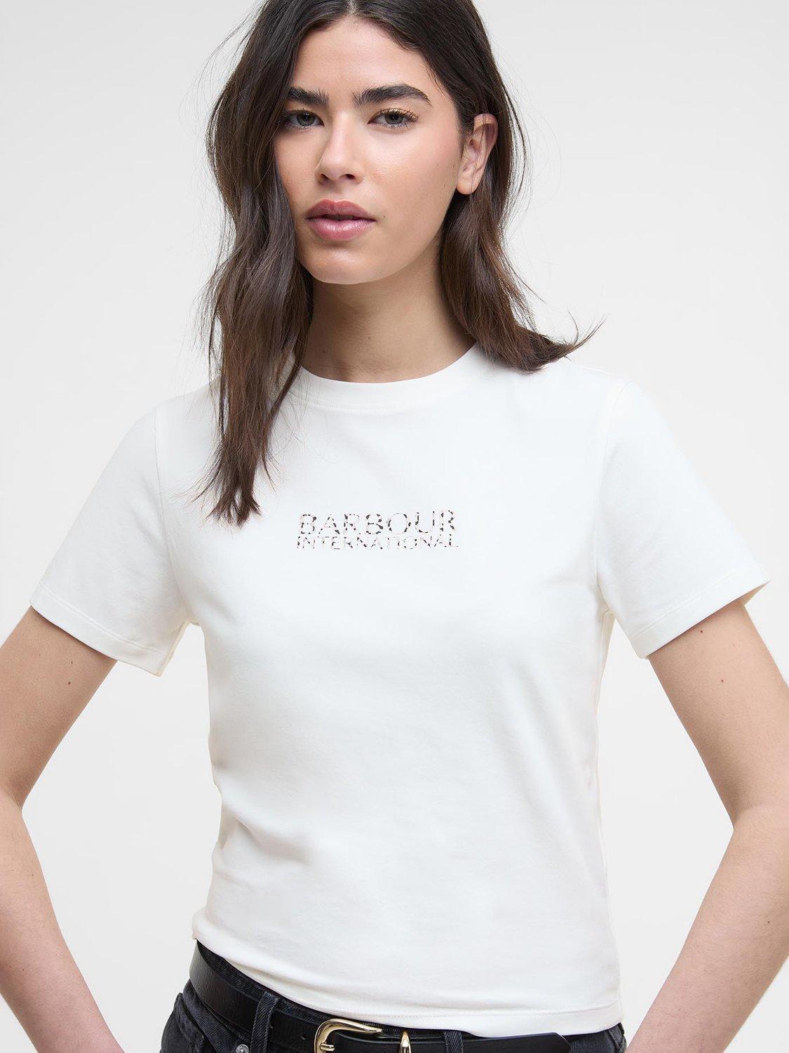 Product image 5 of 6, which shows Barbour International Harley Leopard Print Logo T-Shirt, Off White, 8
