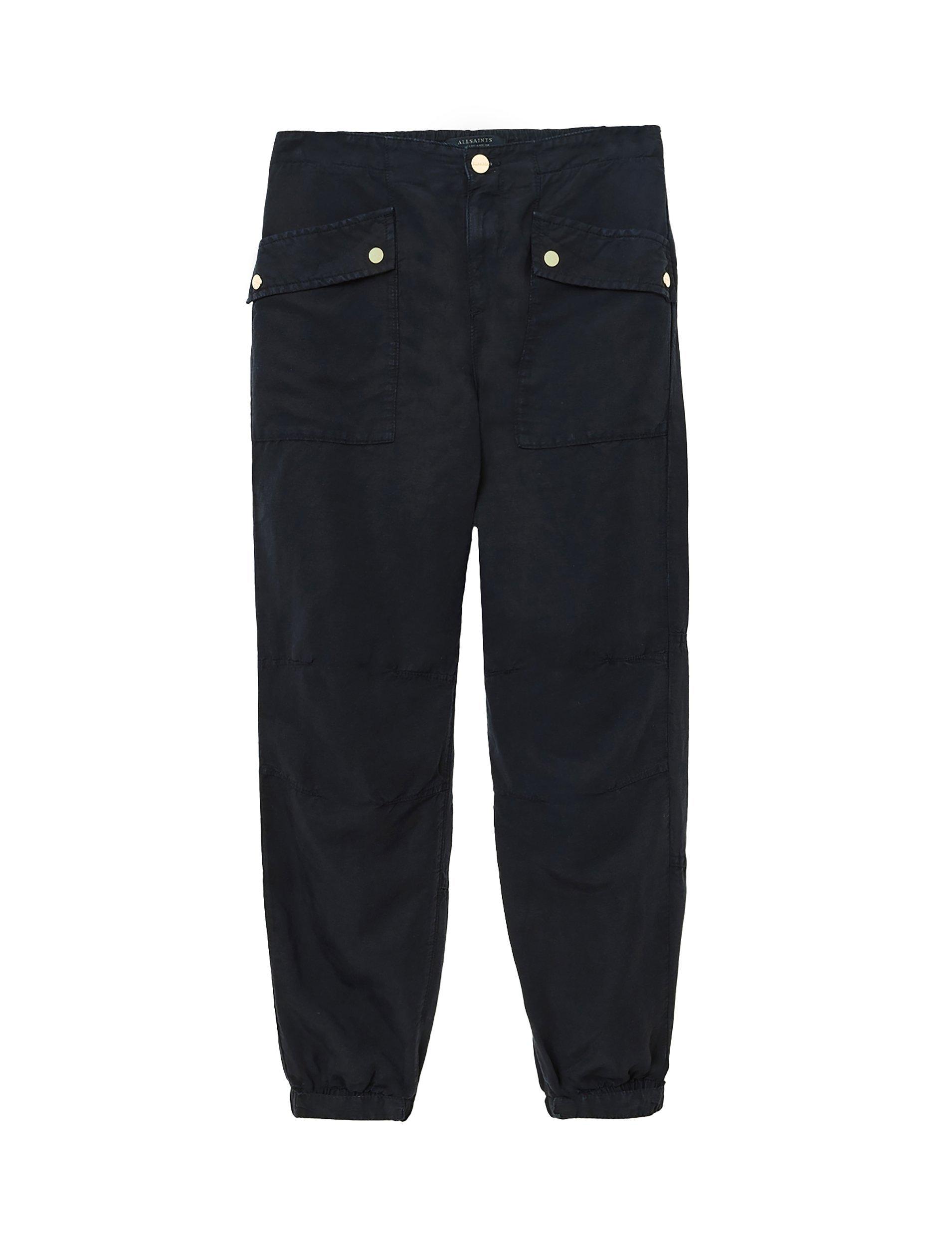Product image 4 of 7, which shows AllSaints Val Utility Tapered Trousers, Dark Blue, 6