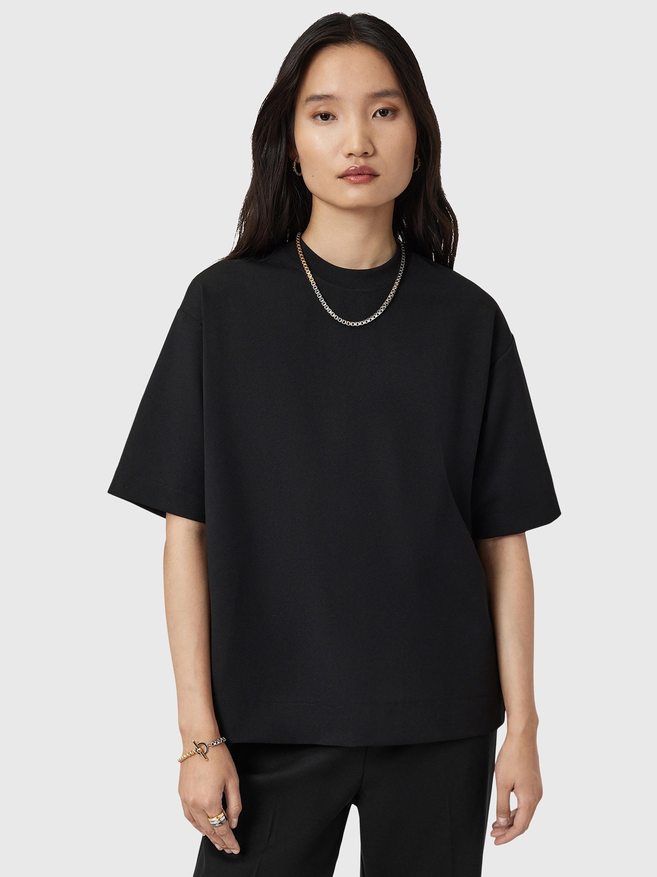 Product image 1 of 9, which shows AllSaints Dani Relaxed Fit Zip Back T-Shirt, Black, S