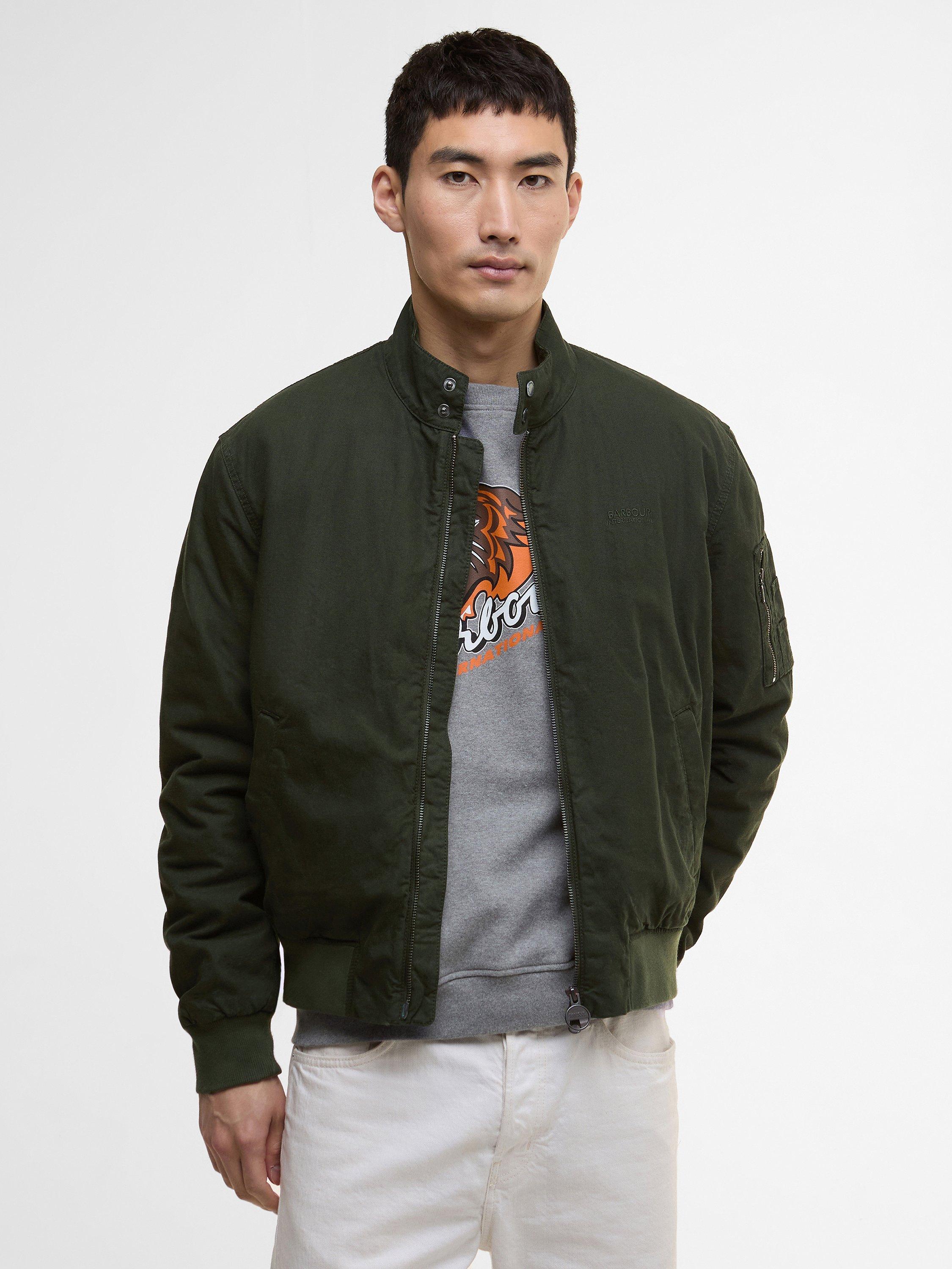 Product image 1 of 10, which shows Barbour International Denton Bomber Jacket, Sage, S