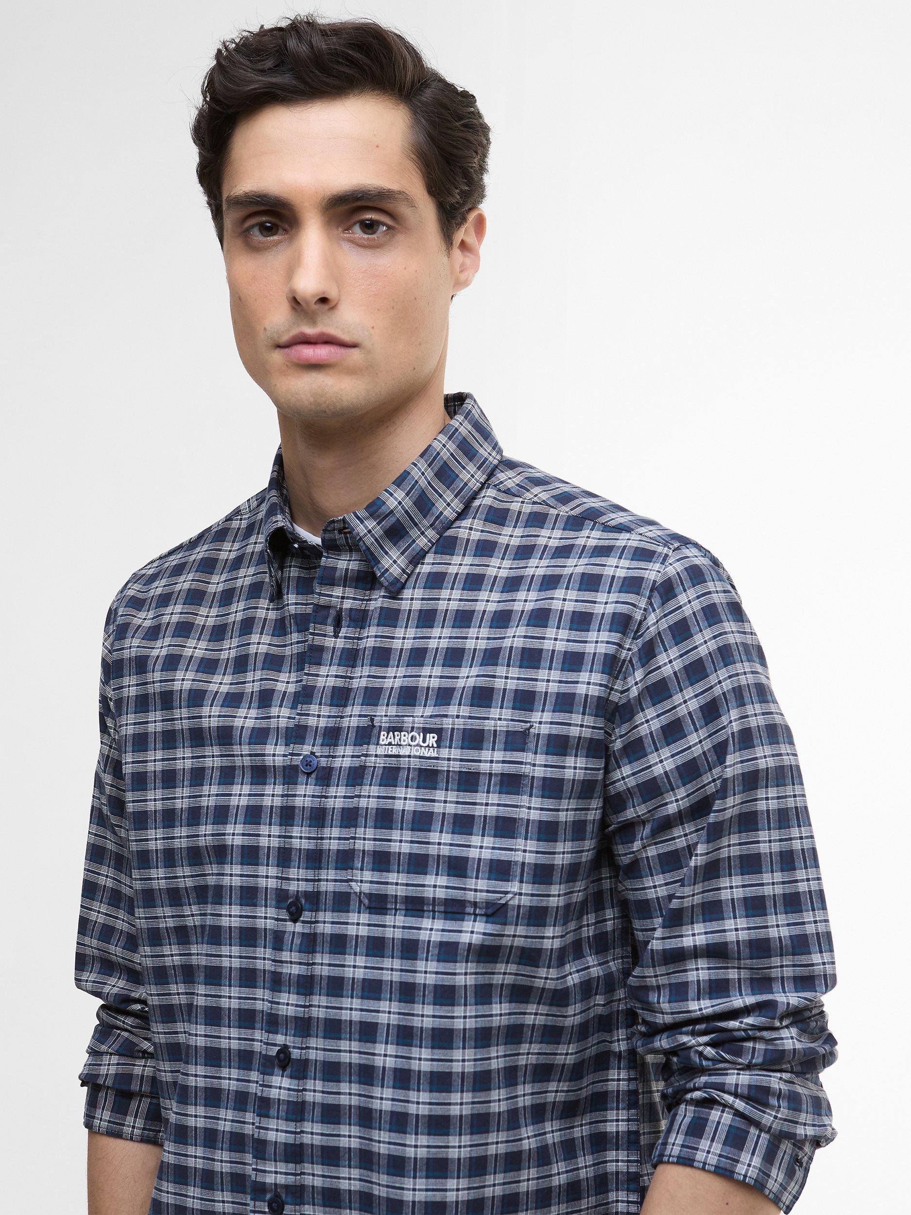 Product image 3 of 6, which shows Barbour International Hawks Check Cotton Blend Shirt, Navy, XXXL
