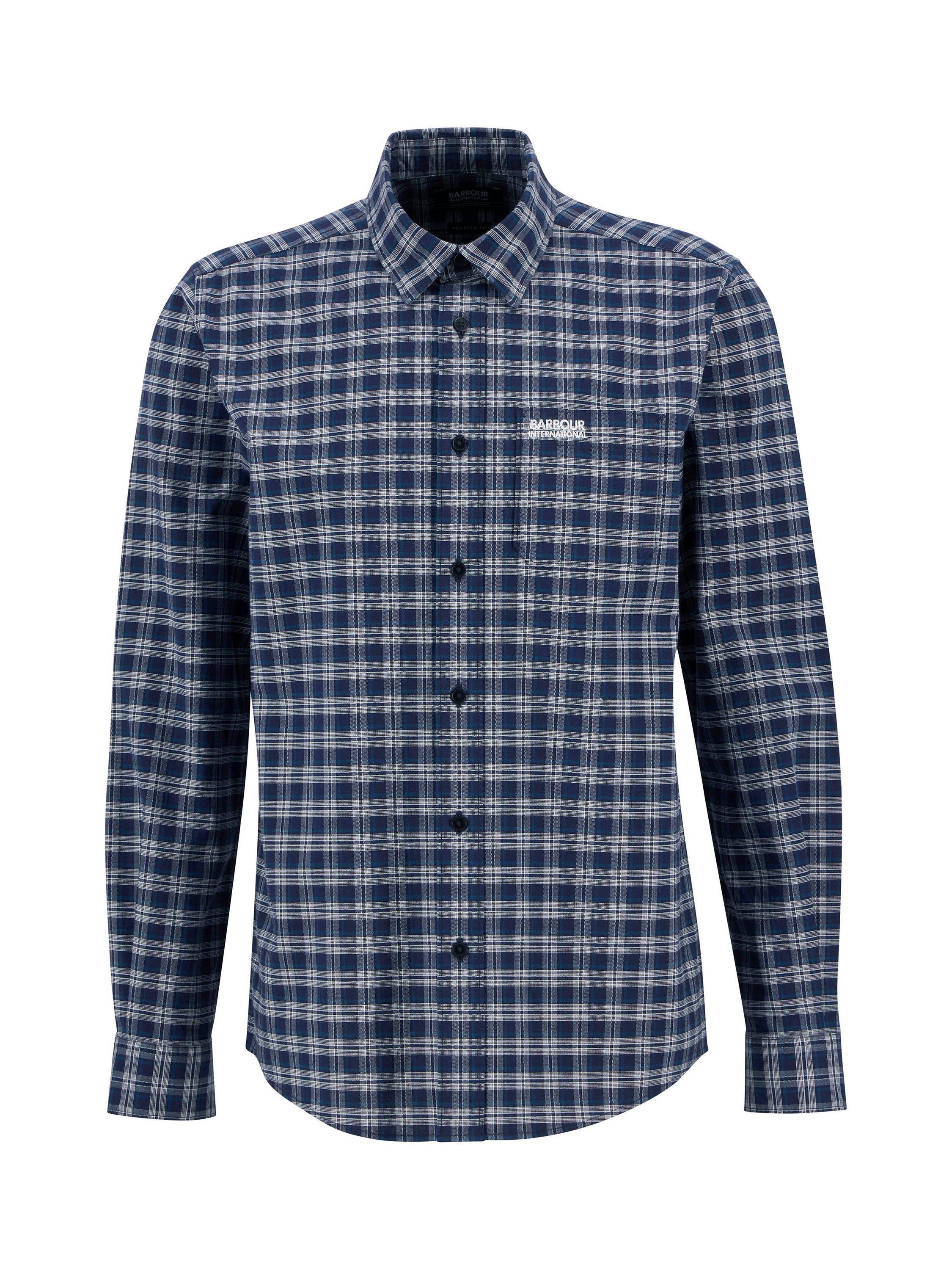 Product image 6 of 6, which shows Barbour International Hawks Check Cotton Blend Shirt, Navy, XXXL