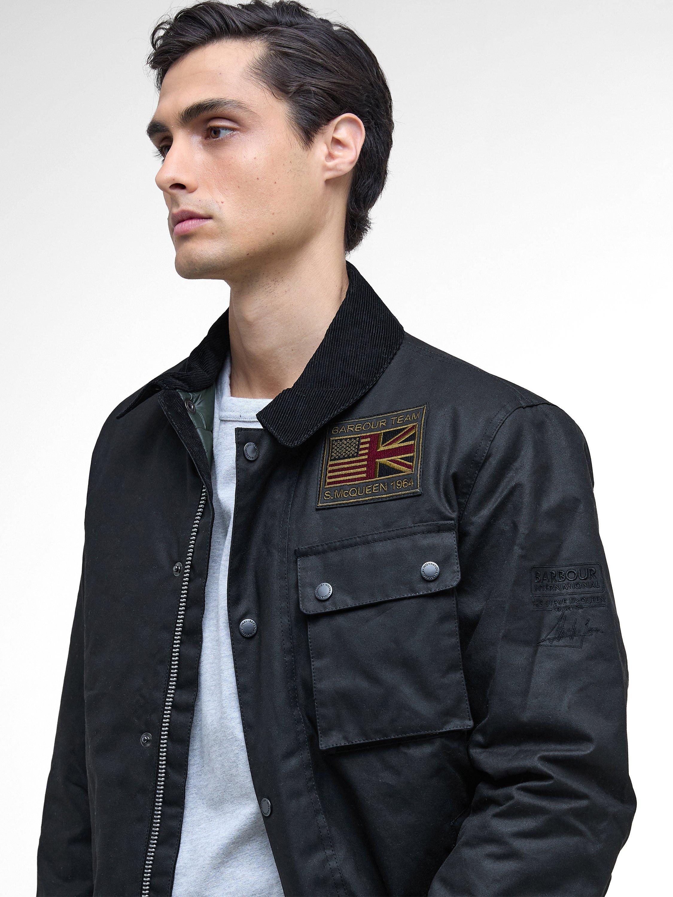Product image 4 of 7, which shows Barbour International Workers Wax Cotton Jacket, Black, M