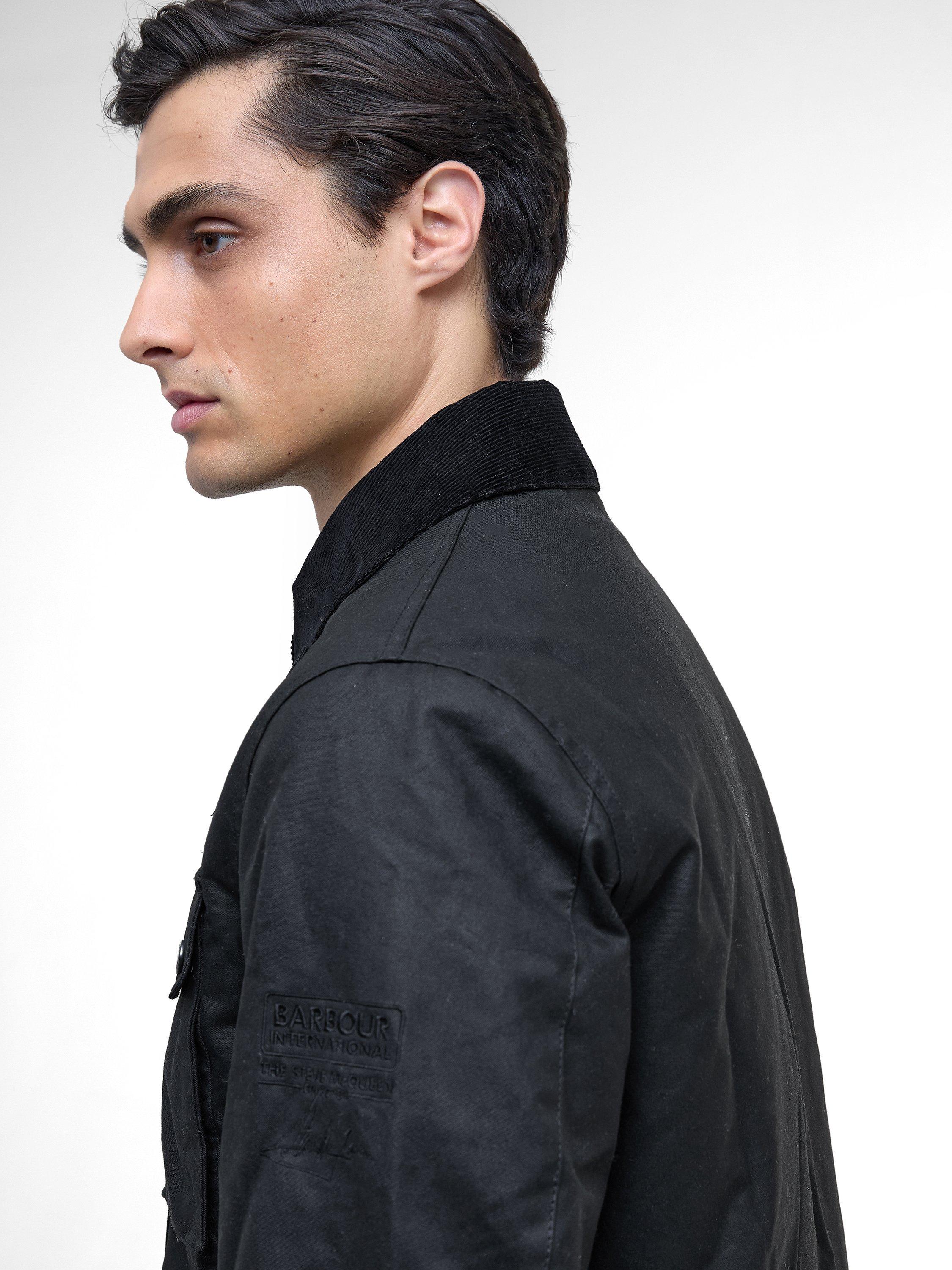 Product image 5 of 7, which shows Barbour International Workers Wax Cotton Jacket, Black, M