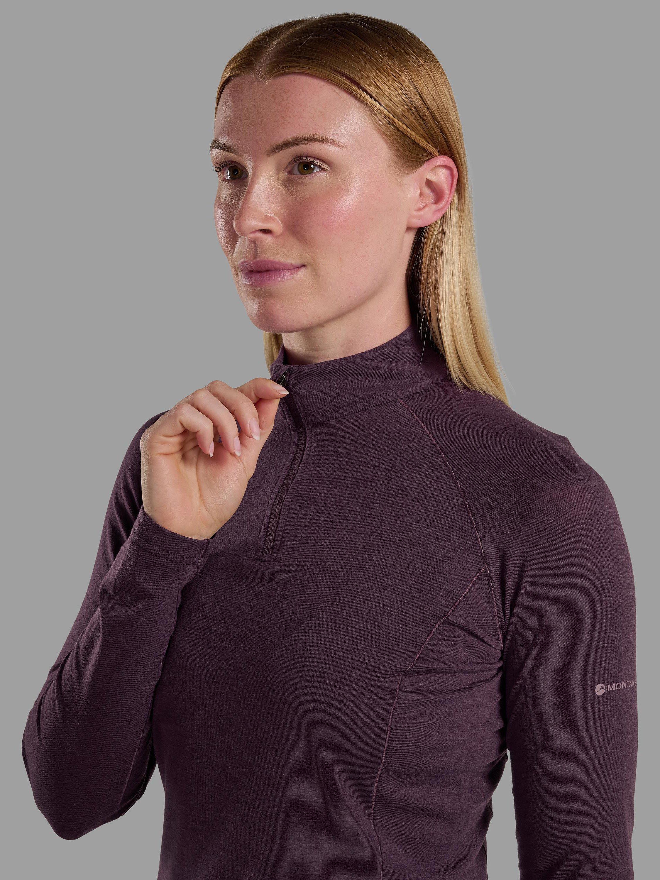 Product image 4 of 6, which shows Montane Malli Zip Merino Wool Rich Top, Mulberry, 8