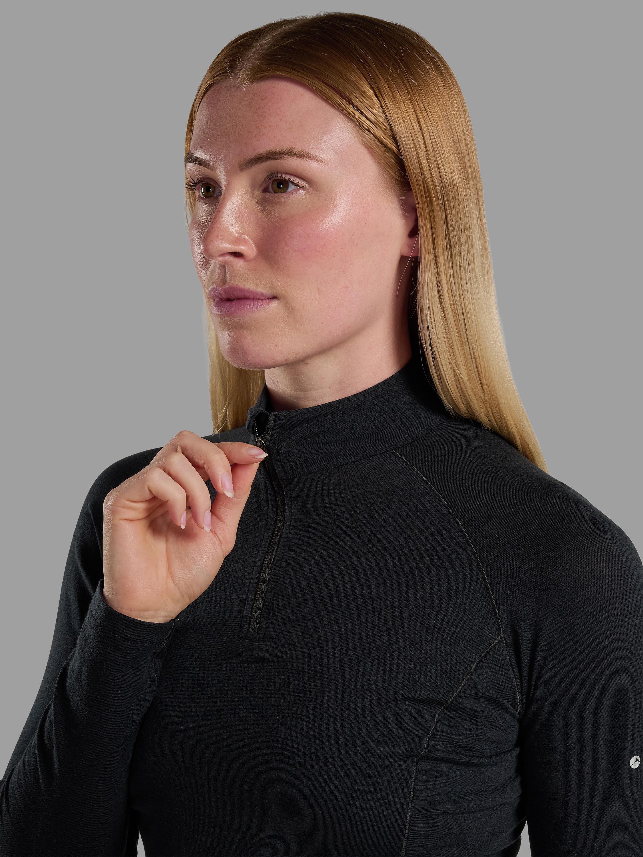 Product image 4 of 6, which shows Montane Malli Zip Merino Wool Rich Top, Black, 8