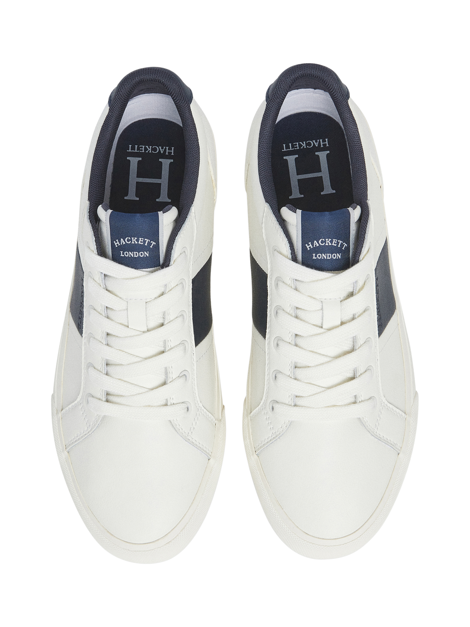 Product image 2 of 6, which shows Hackett London Blake Leather Trainers, White/Blue, 6