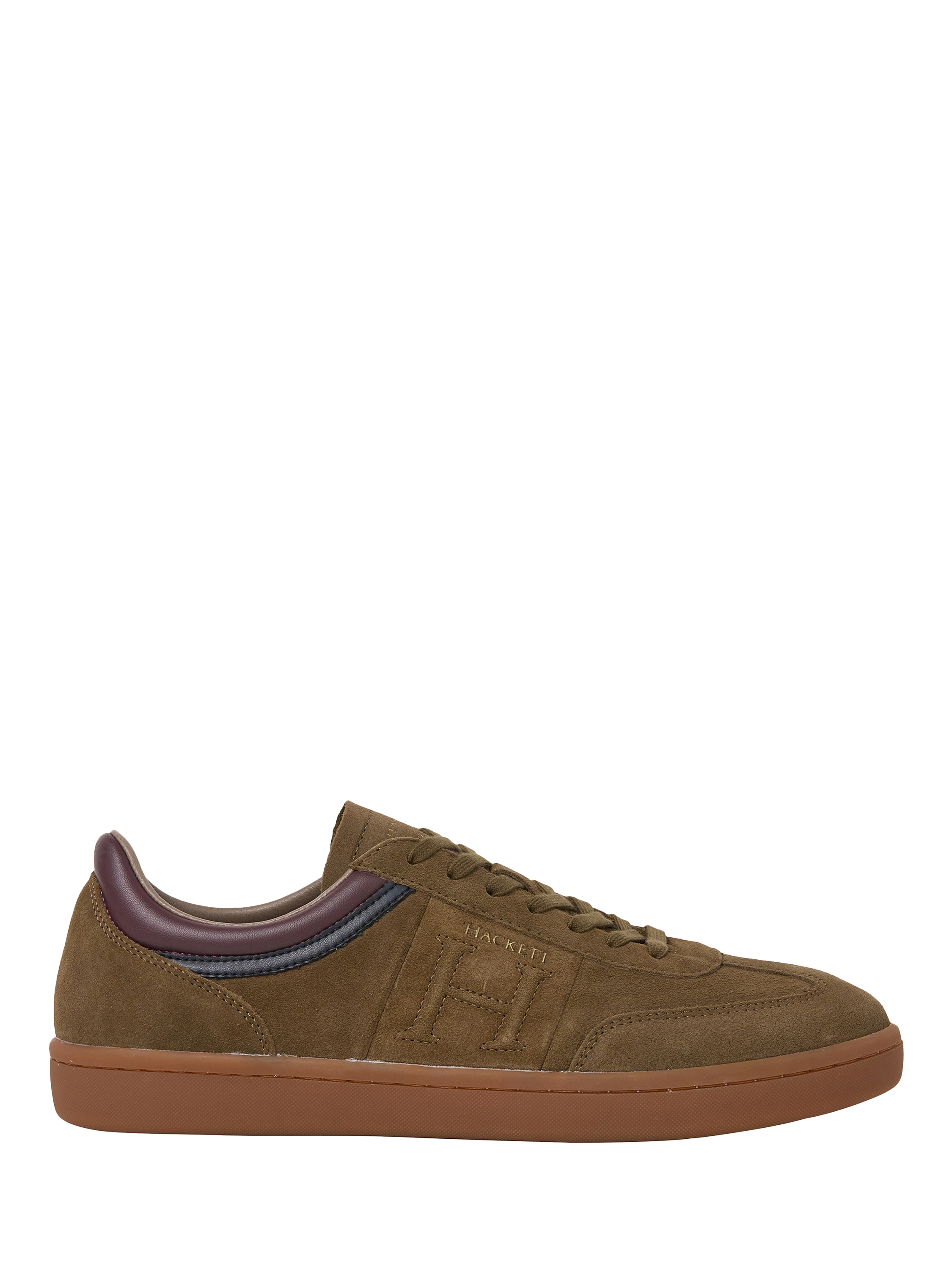 Product image 1 of 6, which shows Hackett London Lace Up Suede Blend Trainers, Dark Mud Brown, 6