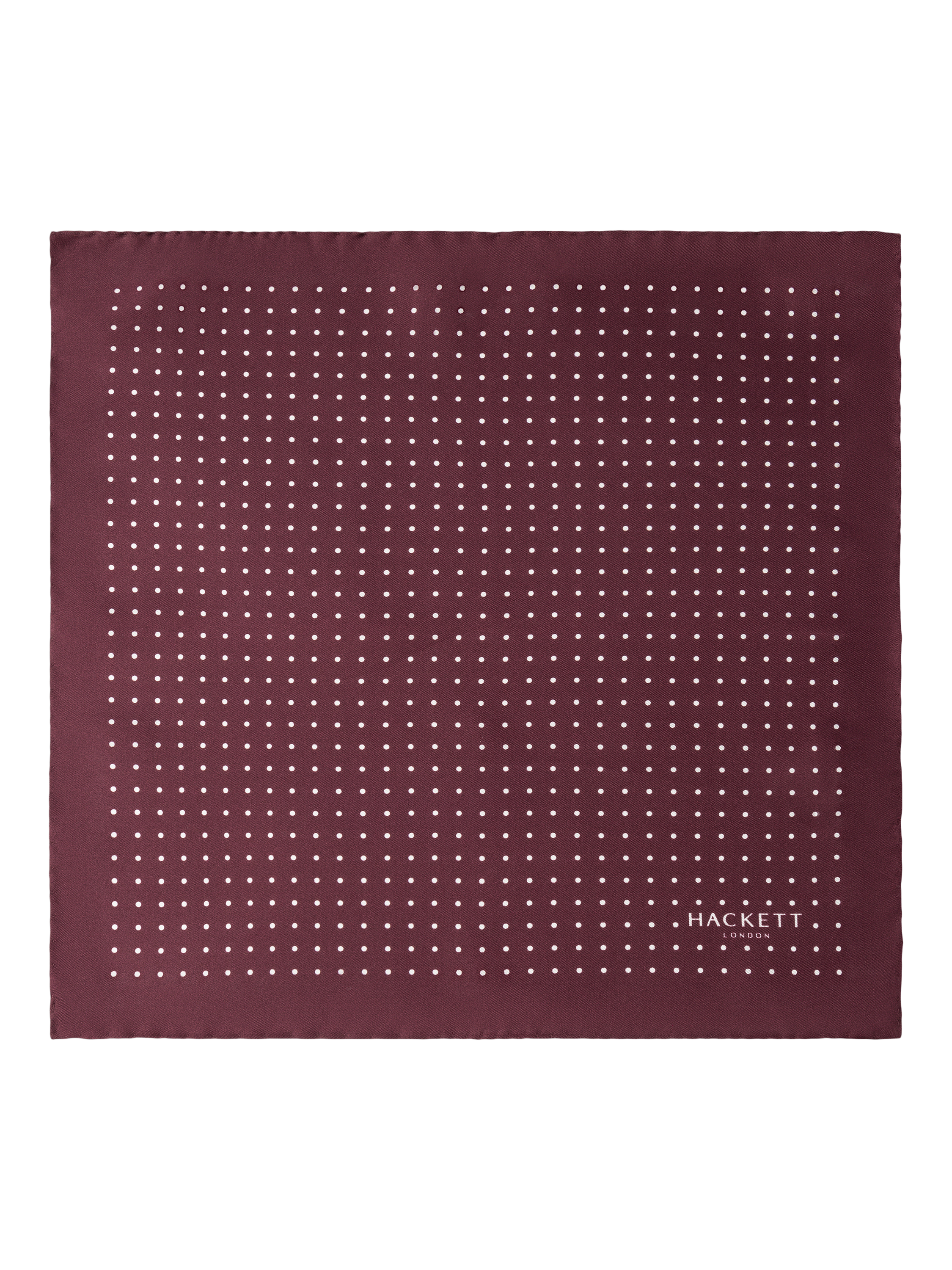 Product image 2 of 4, which shows Hackett London Mayfair Dot Silk Pocket Square, Burgundy Red, One Size