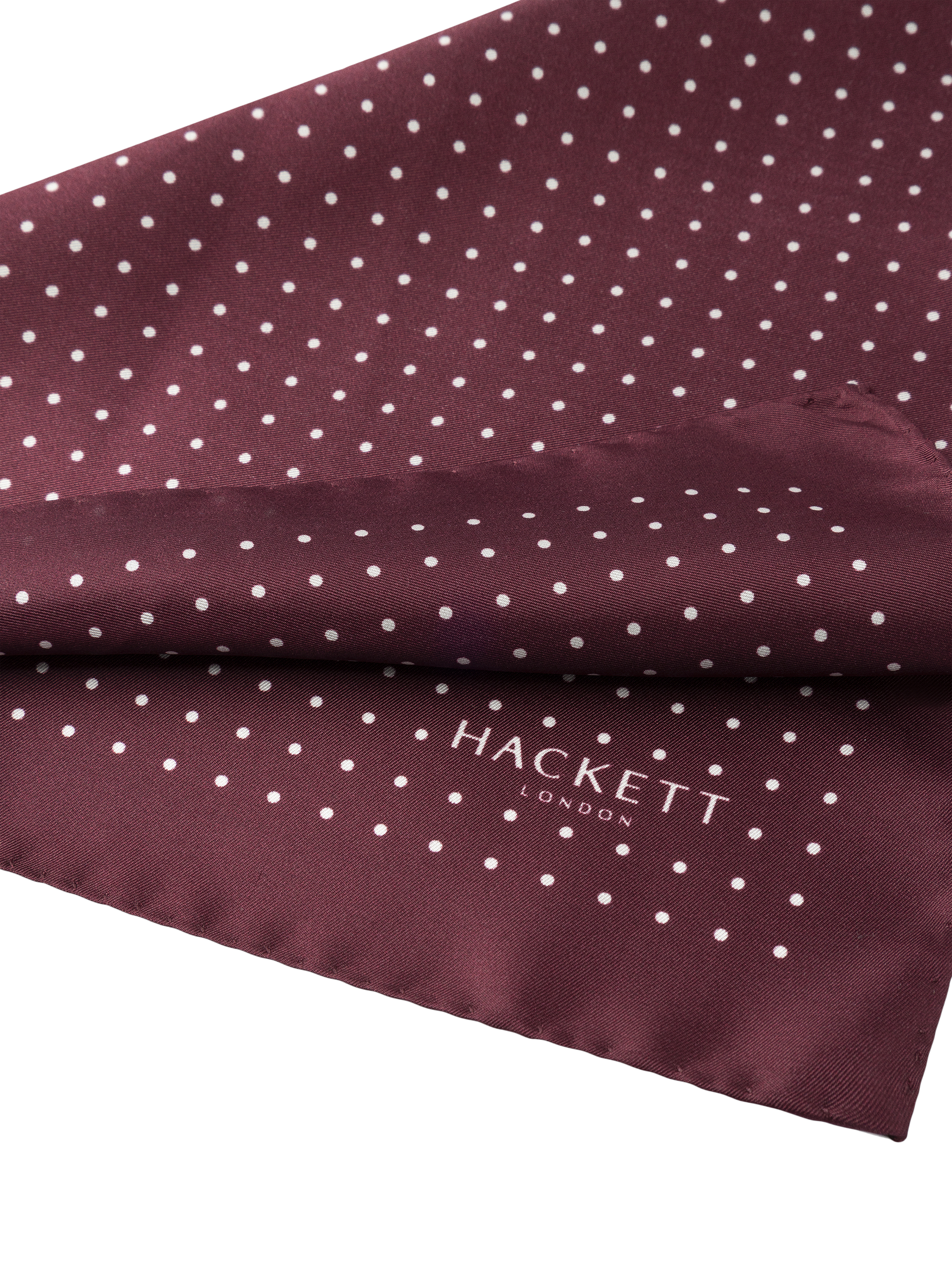 Product image 3 of 4, which shows Hackett London Mayfair Dot Silk Pocket Square, Burgundy Red, One Size