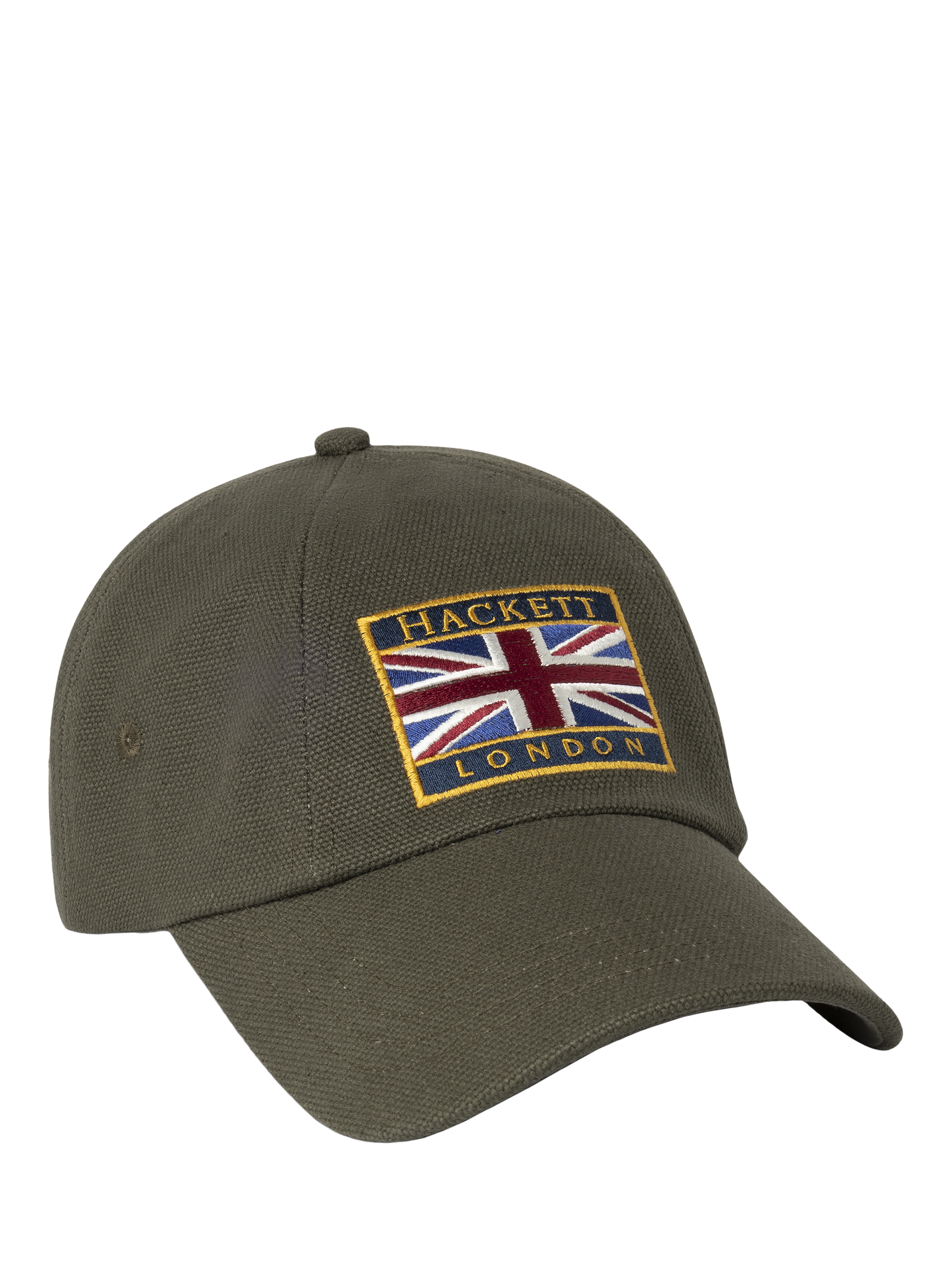 Product image 1 of 4, which shows Hackett London Heritage Union Jack Cotton Baseball Cap, Hunter Green, One Size