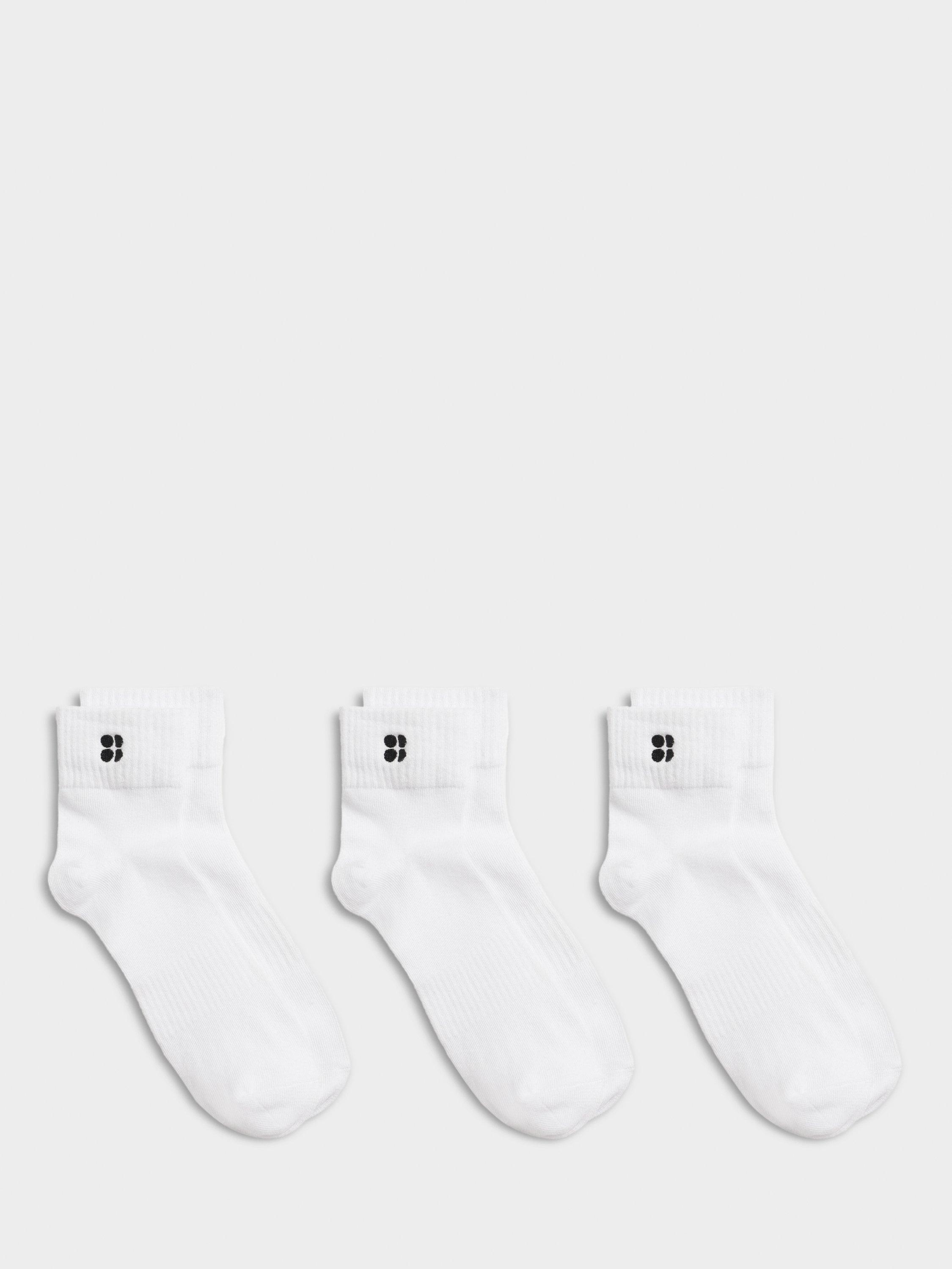 Product image 1 of 2, which shows Sweaty Betty Essentials Mini Crew Socks, Pack of 3, White, 2.5-4