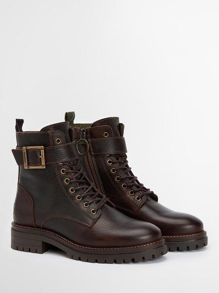 Barbour Heidi Leather Commando Boots, Brown - view 2, Brown