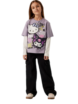 NAME IT Kids' Cotton Rich Short Sleeve Hello Kitty T-Shirt, Lavender Gray, Lavender Gray