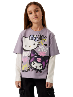 NAME IT Kids' Cotton Rich Short Sleeve Hello Kitty T-Shirt, Lavender Gray - view 2, Lavender Gray