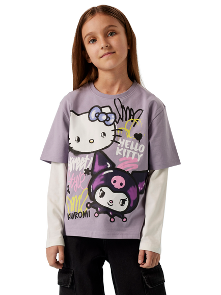 NAME IT Kids' Cotton Rich Short Sleeve Hello Kitty T-Shirt, Lavender Gray - view 2, Lavender Gray