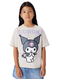 NAME IT Kids' Kuromi Short Sleeve T-Shirt, Pumice Stone, Pumice Stone