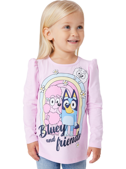 NAME IT Cotton Rich Long Sleeve Bluey Print Top, Pirouette, Pirouette