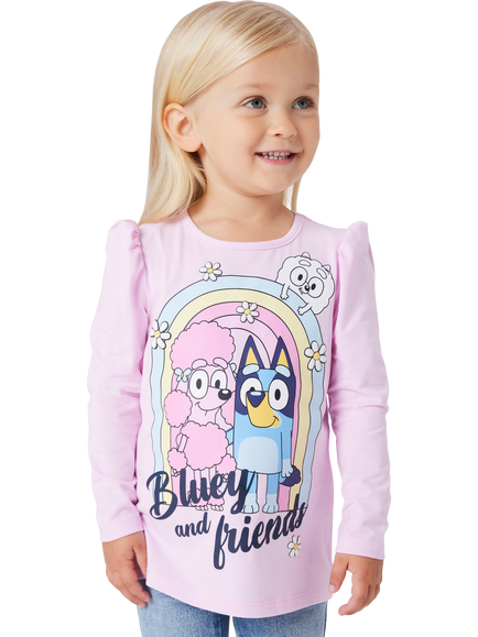 NAME IT Cotton Rich Long Sleeve Bluey Print Top, Pirouette, Pirouette