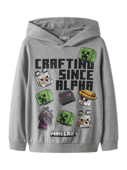 NAME IT Kids' Minecraft Graphic Hoodie, Grey Melange, Grey Melange