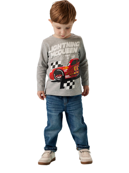 NAME IT Kids' Cotton Long Sleeve Cars Print T-Shirt, Grey Melange, Grey Melange