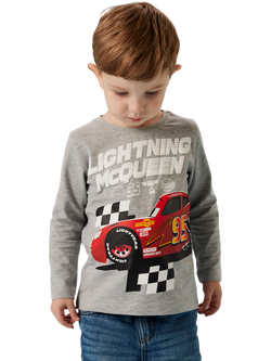 NAME IT Kids' Cotton Long Sleeve Cars Print T-Shirt, Grey Melange - view 2, Grey Melange