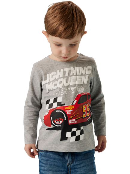 NAME IT Kids' Cotton Long Sleeve Cars Print T-Shirt, Grey Melange - view 2, Grey Melange