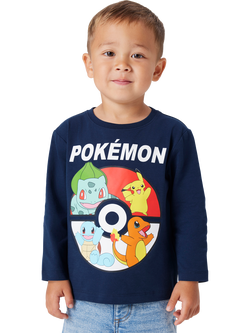 NAME IT Kids' Pokemon Graphic Long Sleeve T-Shirt, Navy Blazer, Navy Blazer