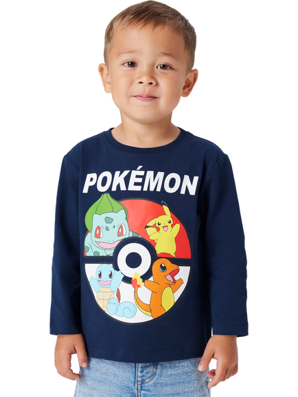 NAME IT Kids' Pokemon Graphic Long Sleeve T-Shirt, Navy Blazer, Navy Blazer