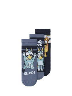 NAME IT Kids' Cotton Blend Bluey Socks, Pack of 3, Navy Blazer, Navy Blazer