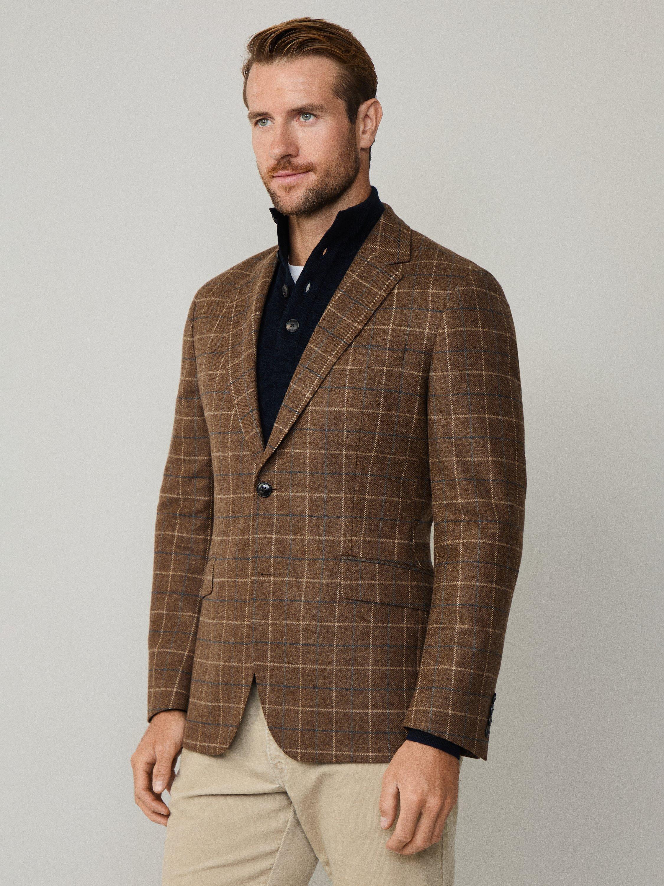 Product image 7 of 8, which shows Hackett London Wool & Cashmere Blend Tattersall Blazer, Brown, 36