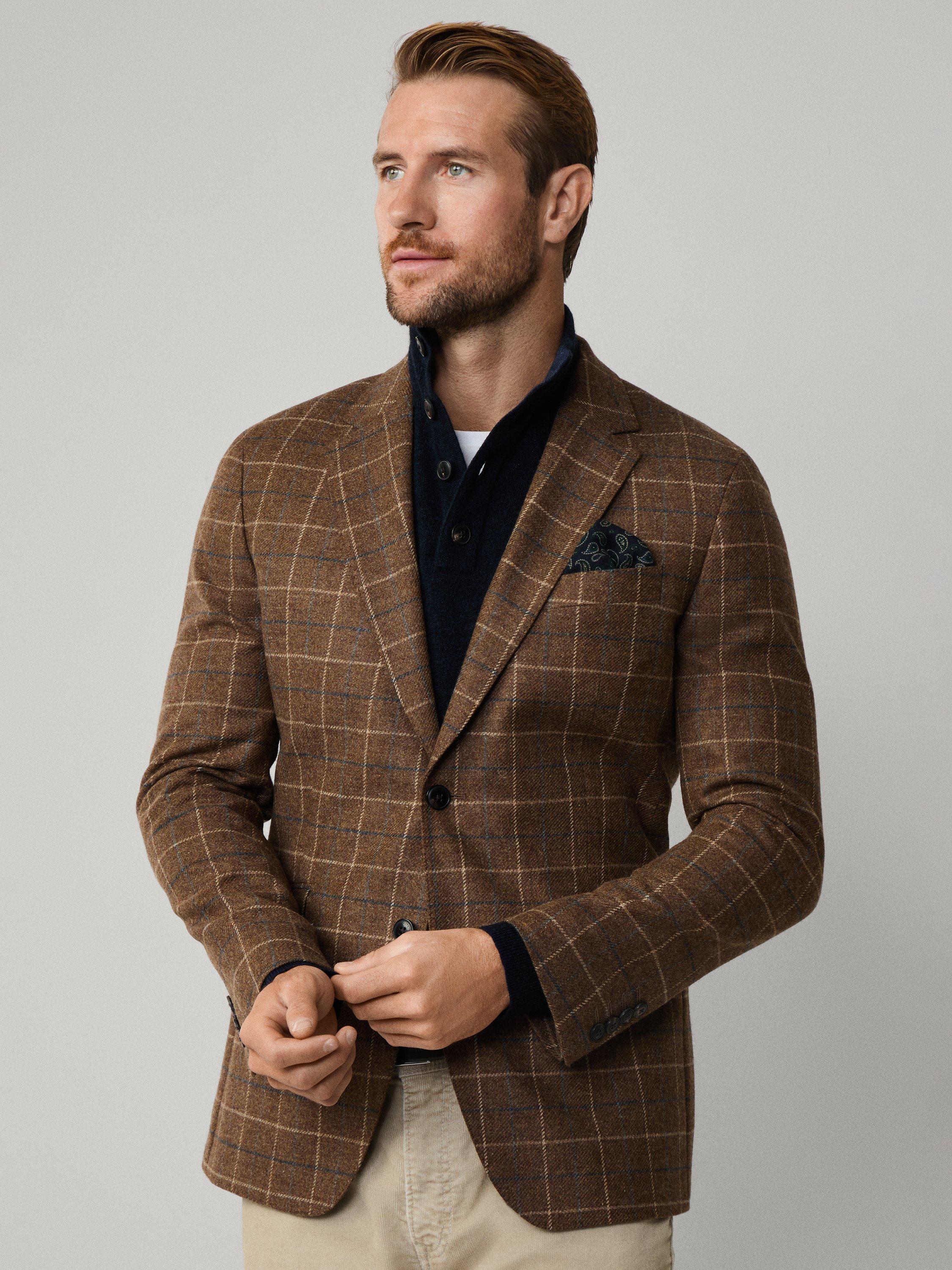 Product image 8 of 8, which shows Hackett London Wool & Cashmere Blend Tattersall Blazer, Brown, 36