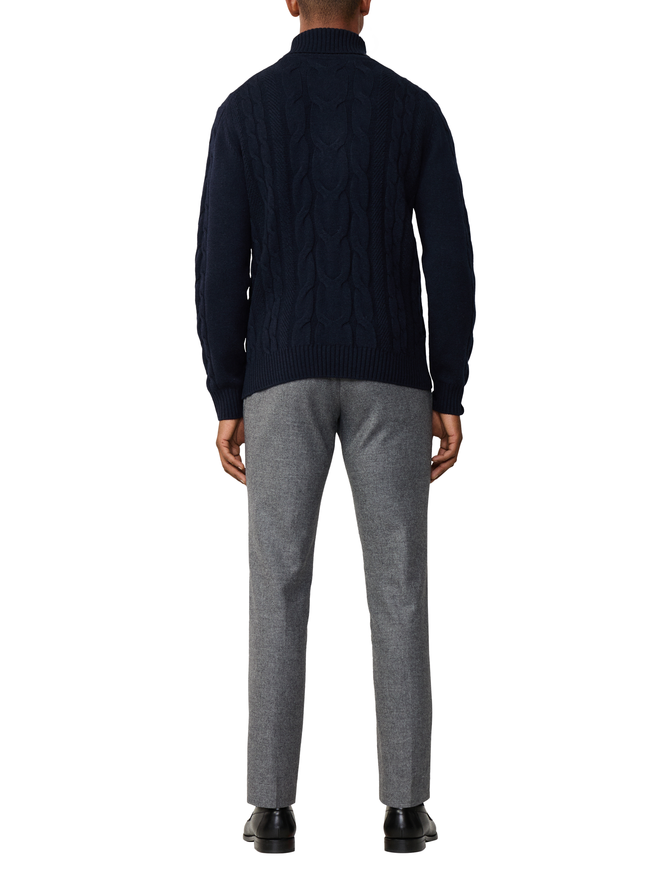 Product image 3 of 7, which shows Hackett London Wool Rich Cable Knit Jumper, Midnight Blue, XS