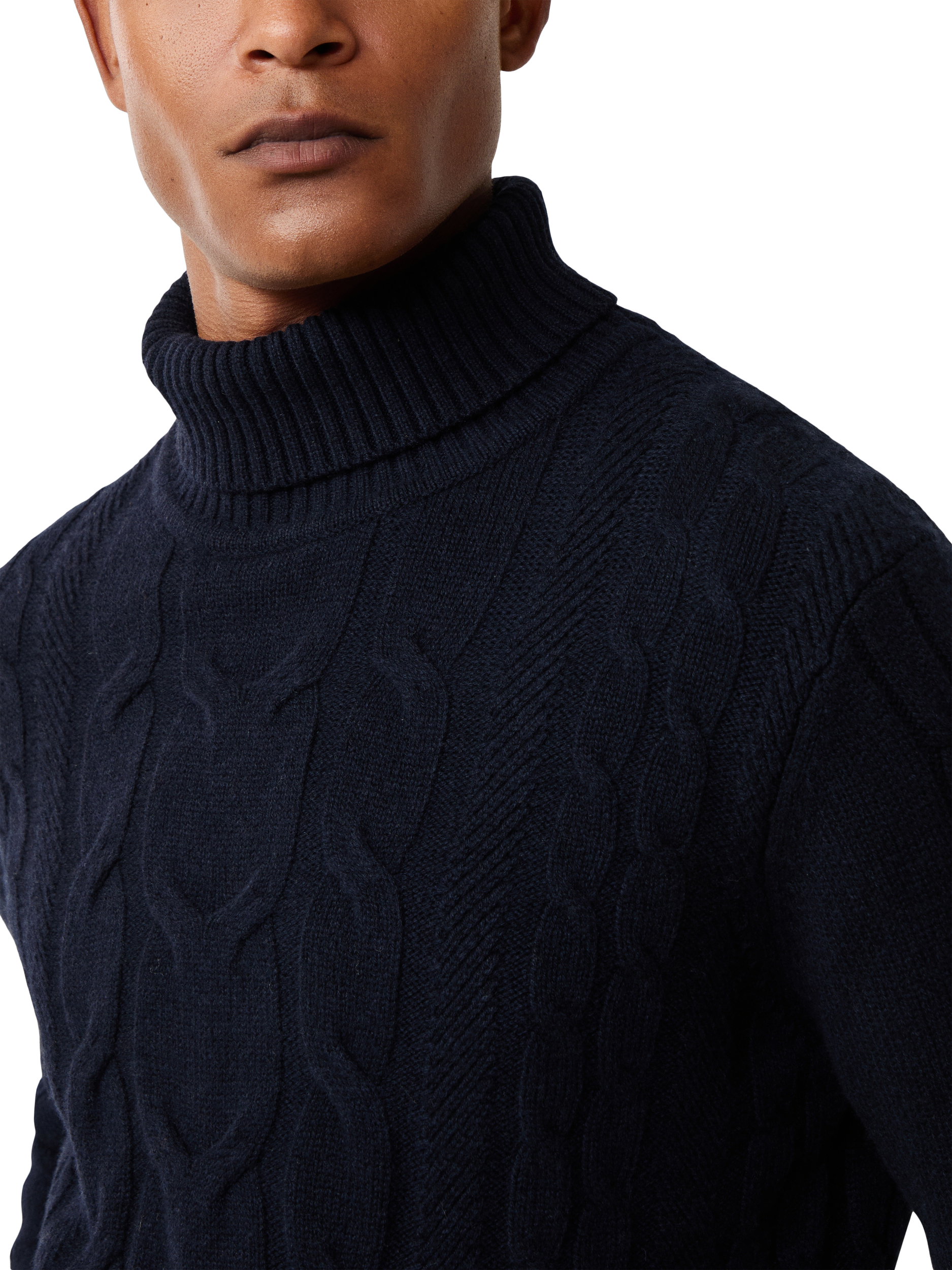 Product image 5 of 7, which shows Hackett London Wool Rich Cable Knit Jumper, Midnight Blue, XS