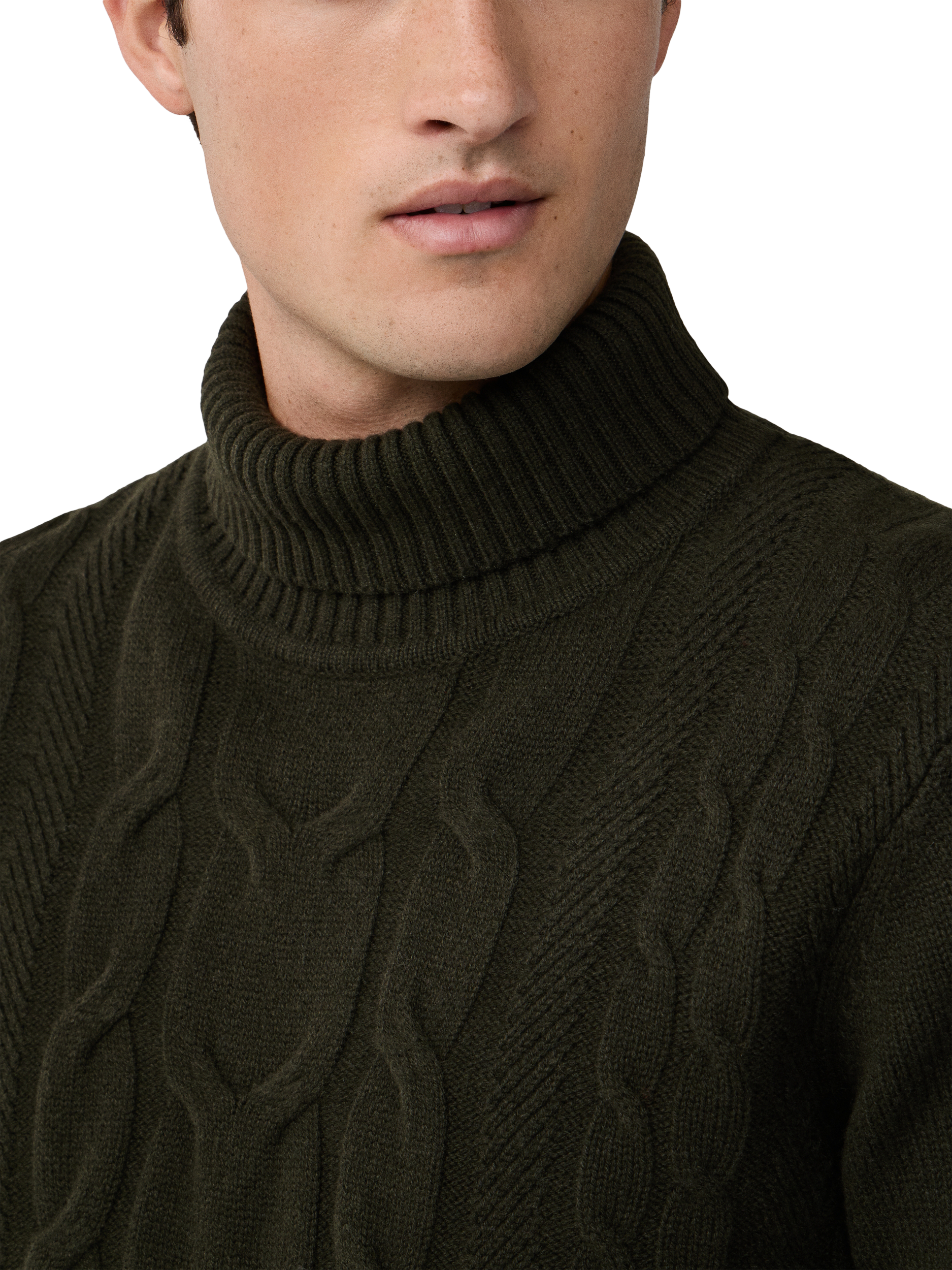 Product image 5 of 11, which shows Hackett London Wool Rich Cable Knit Jumper, Hunter Green, XS