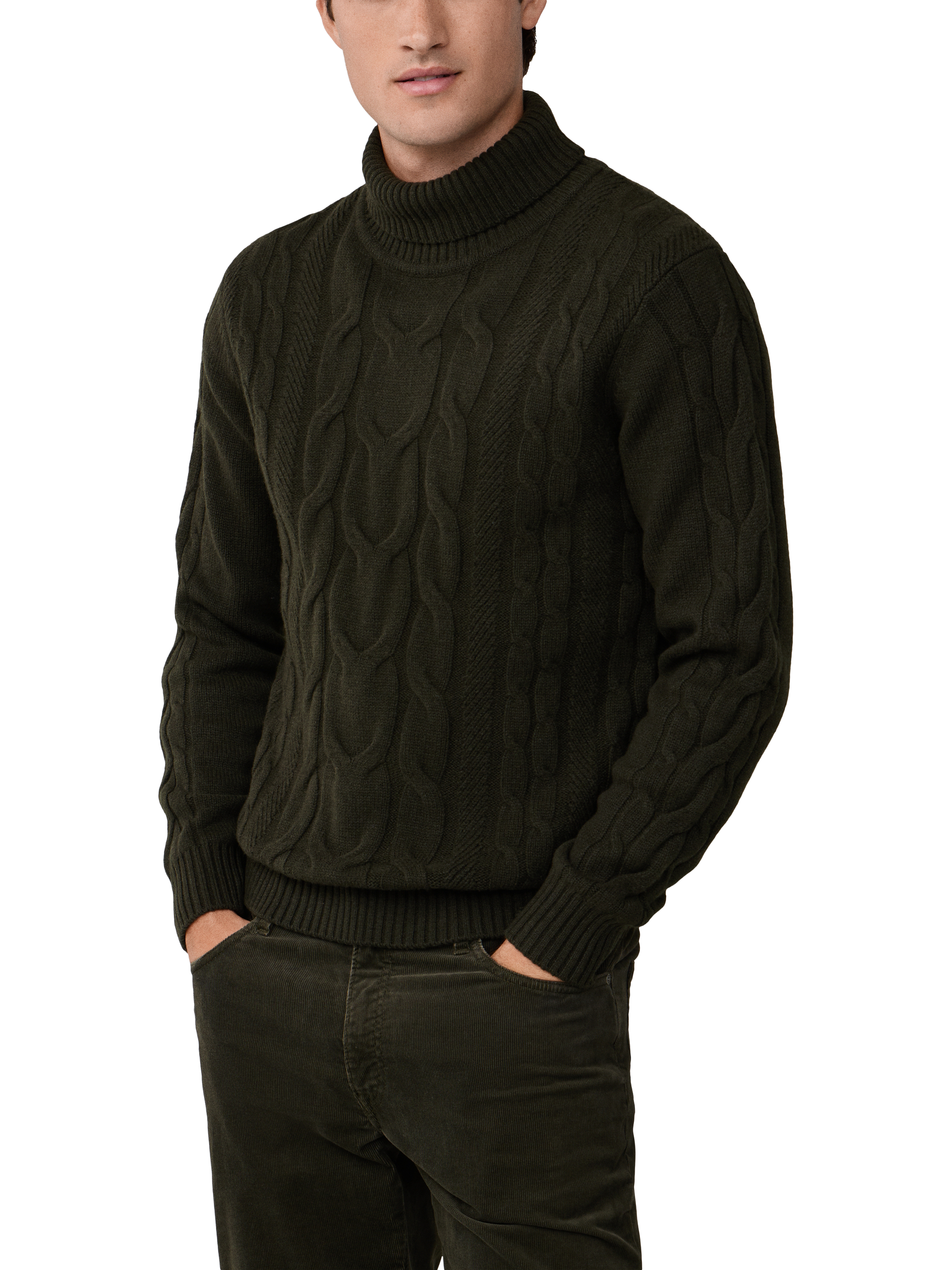 Product image 6 of 11, which shows Hackett London Wool Rich Cable Knit Jumper, Hunter Green, XS